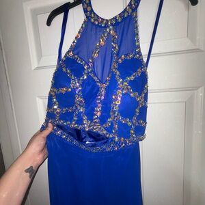 Two piece, halter top prom dress